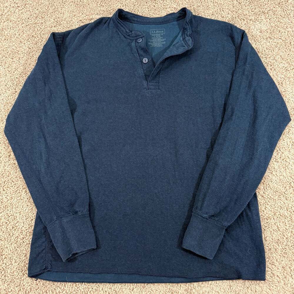 L.L.Bean Mens Large Traditional Fit Navy Long Sleeve Henley Shirt Cotton Casual